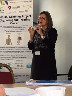 Professor Bronwynn Kerr discussing changes in the diagnosis and treatment of cancer brought about by the 100,000 genomes project, at the Manchester Centre for Genomic Medicine